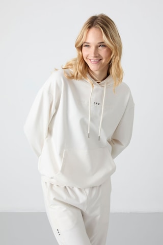 Tommy Life Ekru Kapüşonlu Kanguru Cep Oversize Lastik Paça Kadın Eşofman Takımı - 95288 Ekru