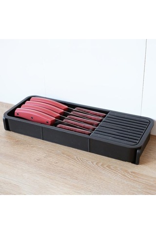 Siyah Blade Saklama Kutusu Genişletilebilir Çekmece Tasarımı Mutfak İçin Büyük Kapasiteli Ayrılabilir Kompakt Çatal Bıçak Saklama Alanı