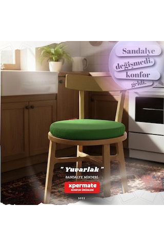 Yuvarlak Sandalye Minderi Bağcıklı Yıkanabilir Sünger Minder Su Yağ İtici Mutfak Balkon Bahçe Tabure Minderi 40 Cm Yeşil Çok Renkli