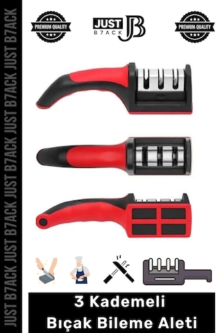 Bııçakbileme 3 Kademeli Paslanmaz Çelik Ergonomik Saplı Keskinleştirici Makas Bıçak Bileme Aleti