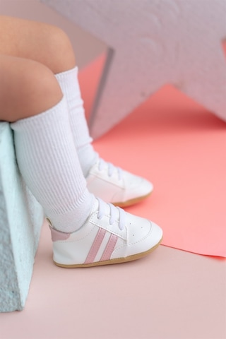 Pembe Çizgili Beyaz Kız Bebek Spor Patik Yürüme Öncesi-g-2354 Pembe