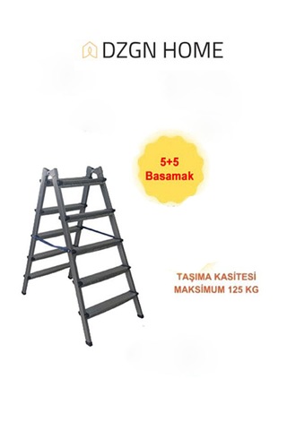 Dayanıklı 5+5 Özel Tasarım Hafif, Kaymaz, Metal Basamaklı Katlanır Merdiven Siyah