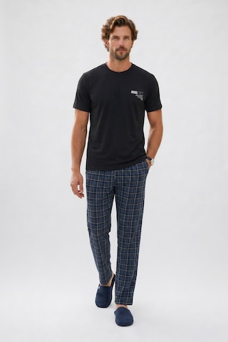 Tudors Erkek Standart Fit Normal Kesim Pamuklu Bisiklet Yaka Kısa Kollu Lastikli Siyah Pijama Takımı-51141