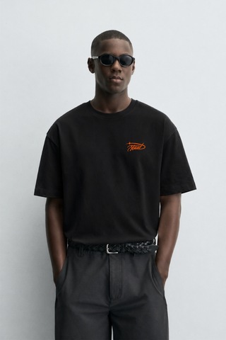 Modivibe Erkek Baskılı Oversize T-shirt Premium Kalın Dokulu %100 Pamuk Geniş Kesim Siyah