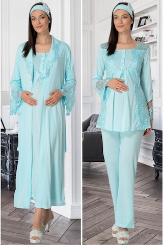 Mecit Pijama Mecit 5355 Bayan Hamile Lohusa Turkuaz Sabahlık Gecelik Pijama