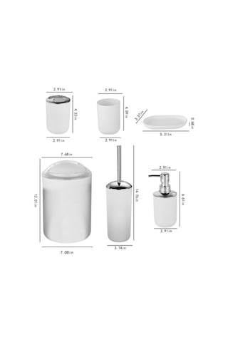 Lemestar Beyaz Pp Plastik Banyo Aksesuar Seti Sabun Spreyi, Fırça Tutucu, Tuvalet Fırçası, Çöp Kutusu, Bardak, Sabun Tablası 6 Parça Beyaz