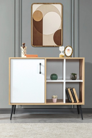 4111 Şile Metal Ayaklı Metal Kulplu 100 Cm Konsol - Tv Ünitesi - Yemek Odası - Kahve Köşesi Beyaz Beyaz - Safir