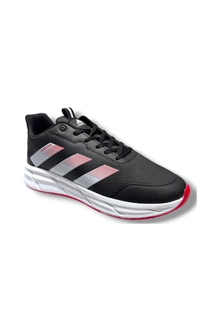 Adistar 018-26 Baskı Deri Anatomik Erkek Sneaker Siyah Beyaz Kırmızı Siyah