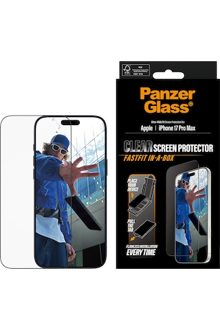 Panzerglass Apple Uyumlu iPhone 17 Pro Max Ultra-wide Fit Siyah Çerçeveli Ekran Koruyucu - Fast Fit Uygulama Aparatlı