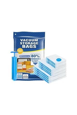 Padalink 13'lü Vakumlu Depolama Çantı Seti: 5 Orta, 5 Büyük, 2 Extra Büyük Boy + El Pompa - Giysi Ve Ev Eşyalarını Kompresleyerek Saklama Şeffaf