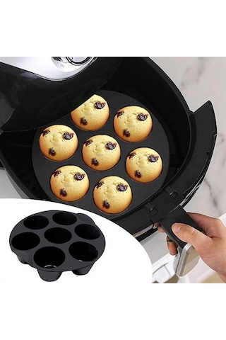 7 Gözlü Silikon Çok Amaçlı Airfryer Muffin Cupcake Kek Ve Çörek Pişirme Kalıbı 5492 Çr