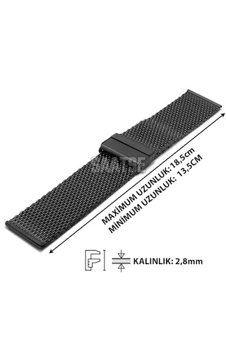 22mm Siyah Kalın Hasır Paslanmaz Çelik Spor Saat Kordonu