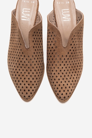 Luvishoes Toen Toprak Süet Hakiki Deri Kadın Kalın Topuklu Terlik