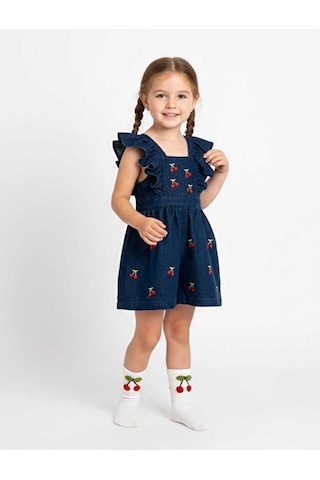 Ministok Cherry Sırtı Fiyonk Detaylı Kız Çocuk Jean Tulum Lacivert