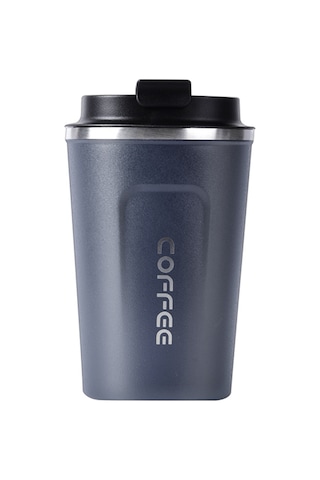 Hfambition 304 Paslanmaz Çelik Çift Katmanlı Vakumlu Termos Kahve Bardağı - Taşınabilir, 380ml, Mavi Siyah