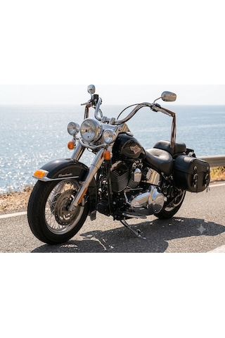 Motosiklet Deri Yan Çanta Takım Cruiser Choper Model Motor Heybe Yan Siyah