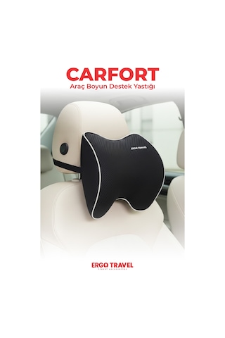 Carfort Büyük Visco Araç Boyun Yastığı Ortopedik Oto Koltuk Boyun Desteği Siyah - Ergo Travel Siyah