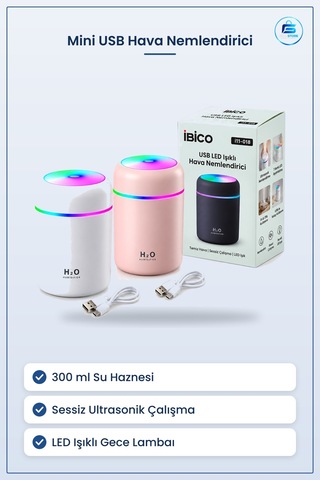 Mini Usb Hava Nemlendirici 300 Ml Işıklı Taşınabilir Aroma Difüzö