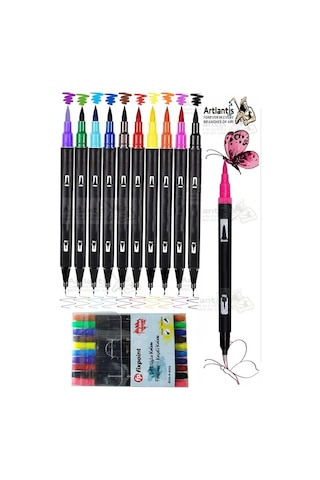 Fineliner 10 Lu Çift Taraflı İnce Uçlu Kalem 1 Paket 10 Renk 0.4 Mm Keçe Uçlu Kalem Renkli İşaretleme Yazı Kalemi