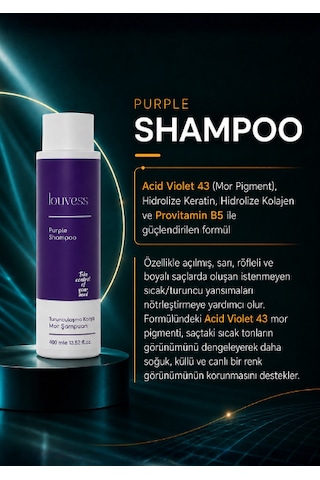 Turunculaşma Karşıtı Mor Şampuan Acid Violet 43 - Hidrolize Keratin - Hidrolize Kolajen - 400 Ml Boyalı