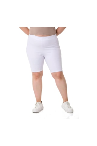 Büyük Beden Beli Lastikli Diz Üstü Beyaz Bayan Tayt-beyaz Beyaz