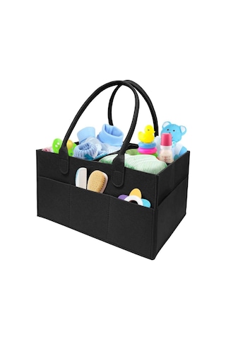 Katlanabilir Taşınabilir Keçe Organizer Çanta Siyah Renk Siyah