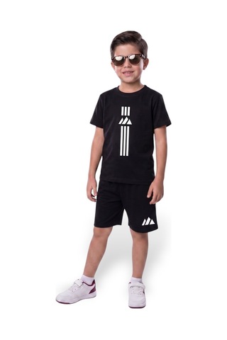 Minik Motion 2'li Set Kısa Kollu Tshirt Ve Şortlu Çocuk Minikmotion Alt Üst Takım Siyah-yeşil