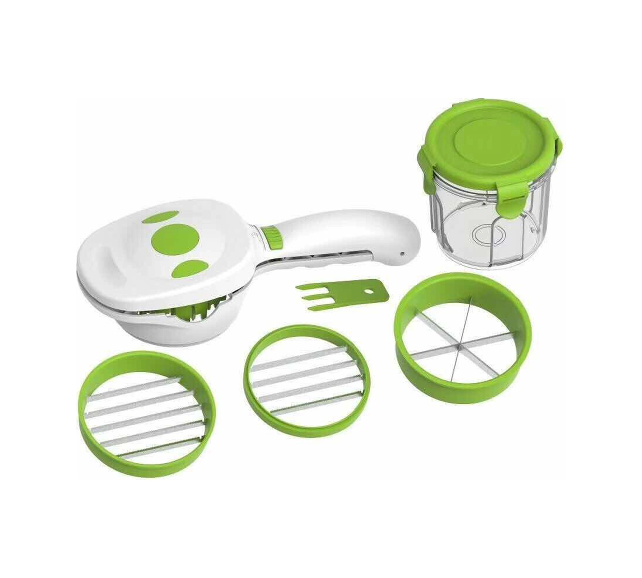 Youmex El Tipi 3 Farklı Dilimleme Bladıklı Sebze Kesici, 220 Ml Muhafaza Kasesi Ve Tazelik Kapaklı, Çabuk Ve Kolay Kullanım Beyaz - Yeşil