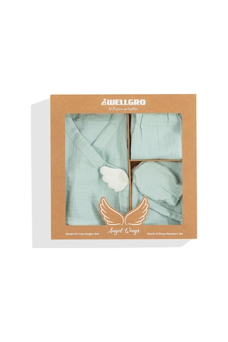 Wellgro Angel Wings Hastane Çıkışı Müslin 5'li Yeni Doğan Seti-Mint