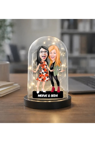 Bk Gift Kişiye Özel Anne Kız Karikatürlü Led Işıklı Cam Fanus Biblo -2, Anneye Hediye, Doğum Günü Hediyesi Kobitmeyencom36873 Bk Gift