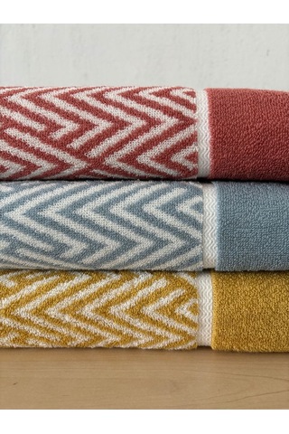 İpliği Boyalı Zikzak Çizgili Desenli Banyo Havlusu-%100 Pamuk Indigo