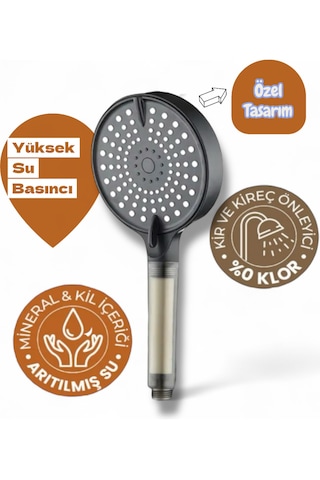 Büyük Panel Yüksek Basınçlı Su Tasarruflu Kireç Önleyici Duş Başlığı 2 Adet Yedek Filtreli Siyah