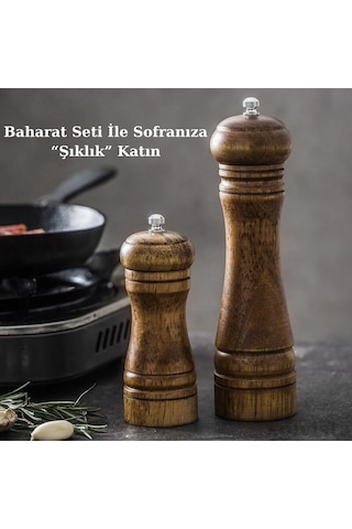 Masterchef 2'li Ceviz Ahşap Tuz Karabiber Değirmeni Seti - 14 Cm