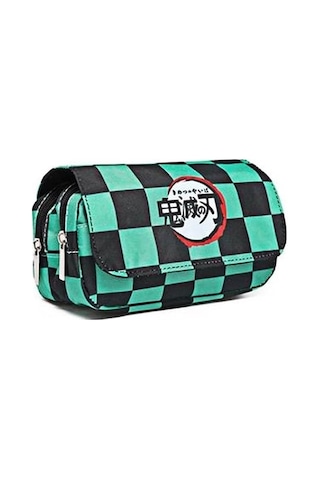 Mufunye Lise Öğrencileri İçin Animasyon Desenli Çift Katlı Kalem Çantası -鬼灭之刃 Stili 1 Yeşil