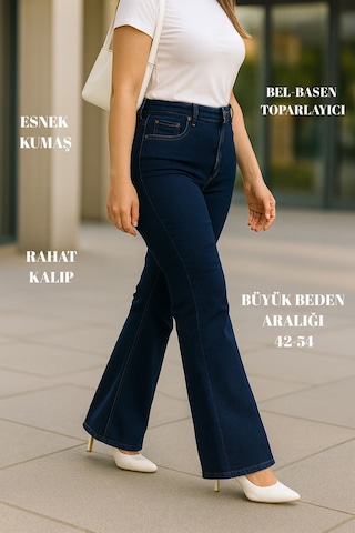 Cedy Denim Cedy Denım - Kadın Büyük Beden İspanyol Paça Yüksek Bel Skinny Fit Likralı Pantolon C628 Lacivert