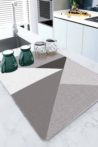 Gri Geometrik Microfiber Bulaşık Kurutma Kurulama Matı Mm006