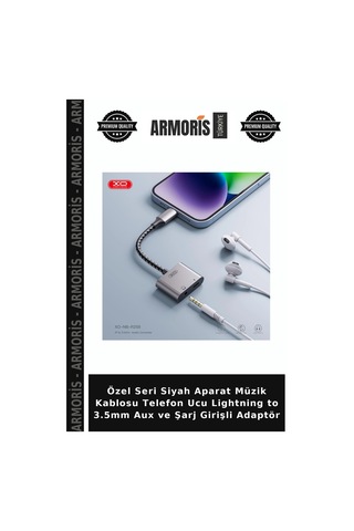 Özel Seri Siyah Aparat Müzik Kablosu Telefon Ucu Lightning To 3.5mm Aux Ve Şarj Girişli Adaptör