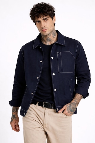 Freemen Erkek Dikiş Detaylı Oversize Gabardin Mevsimlik Ceket & Mont-388 Lacivert