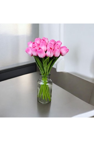 Yapay Çiçek Islak Lale Pembe Renkli 10 'lu Premium Pembe