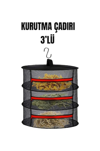 Tineke 3 Katlı Fermuarlı Meyve Sebze Kurutma Filesi Katlanabilir Doğal Kurutma Sepeti Kırmızı Kırmızı