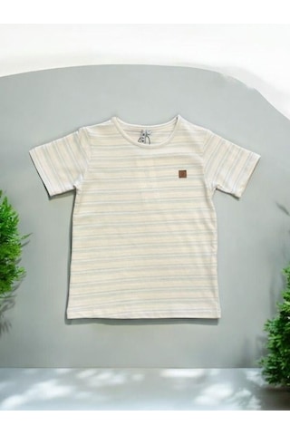 Nanica Kids Erkek Çocuk Çizgili T-shirt-14073-krem Krem