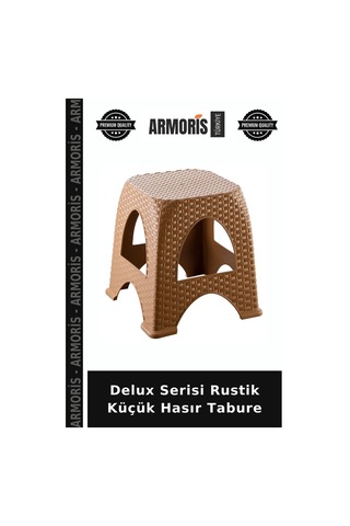 Delux Serisi Rustik Küçük Hasır Tabure Çok Renkli