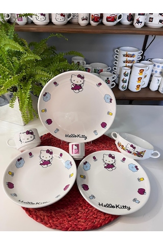 6 Parça Hello Kitty Model Çocuk Yemek Takımı Beslenme Seti Çok Renkli
