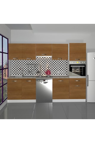 Decoraktiv Elite 280 Ankastre Boy Dolaplı Mdf Hazır Mutfak Dolabı - Tezgah Dahil - Naturel Ceviz