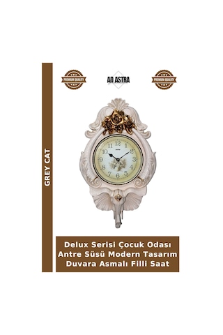 Delux Serisi Çocuk Odası Antre Süsü Modern Tasarım Duvara Asmalı Filli Saat Diğer