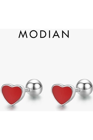 Novahub Modian Kalpler Kırmızı Emaye 925 Ayar Gümüş Küpe, Yuvarlak Vida Boncuk, Kadınlar İçin Moda Takı Gümüş