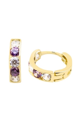 Mor Taşlı 14 Ayar Altın Halka Çocuk Küpesi CK7513