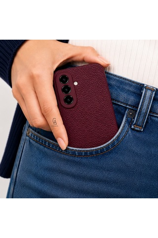Samsung Galaxy A27 Uyumlu Deri Dokulu Yumuşak Silikon Telefon Kılıfı Kapak Bordo