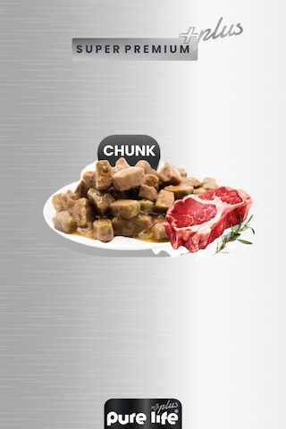 Pure Life Plus 12'li Sığır Yetişkin Konserve Chunk Parça Etli Yaş Mama 400 G