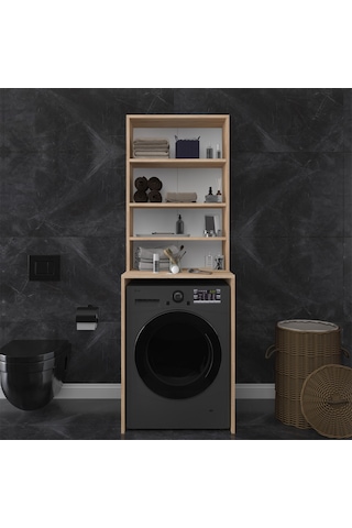 Asra Trend Çamaşır Makinesi Üstü Banyo Dolabı BD-04 %100 MDF 4 Katlı Organizer Raf Sonoma Meşe